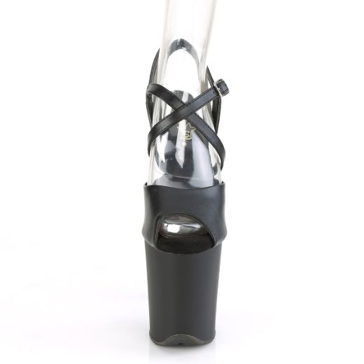 Product image of Pleaser FLAMINGO-824 Black Faux Leather/Black Matte 8 inch (20 cm) Heel 4 inch (10 cm) Platform Peep Toe Criss Cross Ankle Strap Sandal