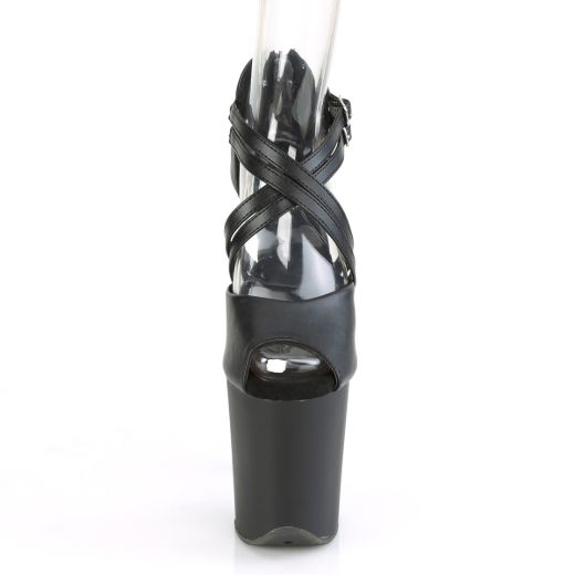 Product image of Pleaser FLAMINGO-865 Black Faux Leather/Black Matte 8 inch (20 cm) Heel 4 inch (10 cm) Platform Peep Toe Close Back Sandal Shoes