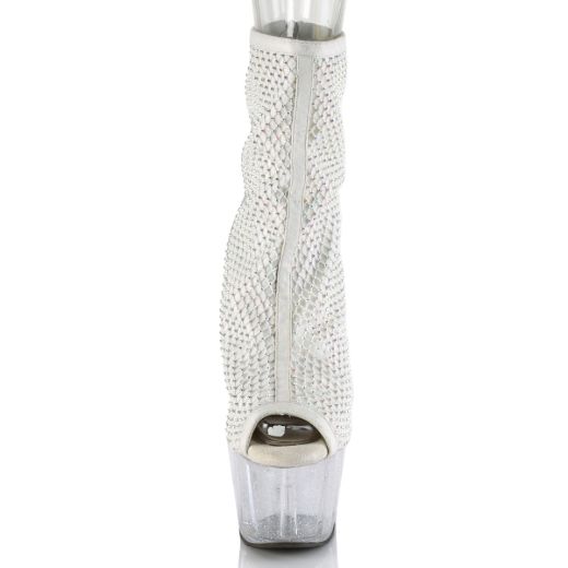 Product image of Pleaser ADORE-1031GM White Fabric-Rhinestones/Clear 7 inch (17.8 cm) Heel 2 3/4 inch (7 cm) Platform Open Toe Ankle Boot Back Zip
