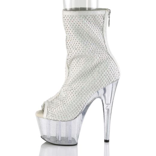 Product image of Pleaser ADORE-1031GM White Fabric-Rhinestones/Clear 7 inch (17.8 cm) Heel 2 3/4 inch (7 cm) Platform Open Toe Ankle Boot Back Zip