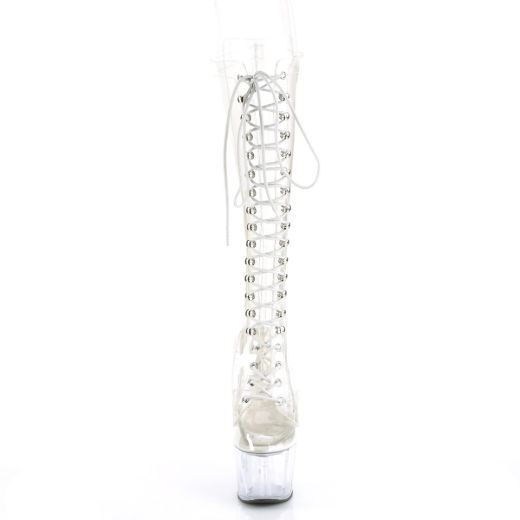 Product image of Pleaser ADORE-2020C Clear/Clear 7 inch (17.8 cm) Heel 2 3/4 inch (7 cm) Platform Lace-Up Knee Boot Knee High Boot