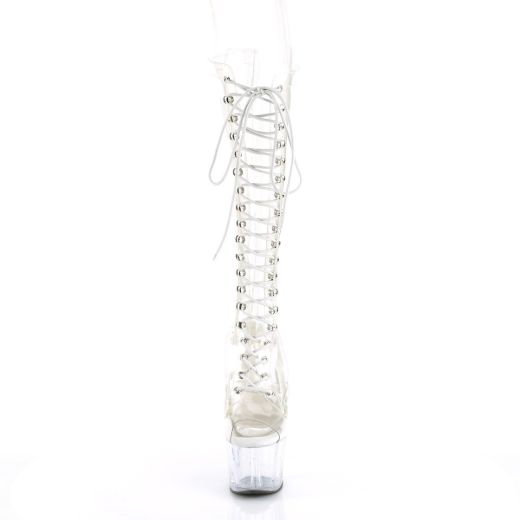 Product image of Pleaser ADORE-2021C Clear/Clear 7 inch (17.8 cm) Heel 2 3/4 inch (7 cm) Platform Peep Toe Lace-Up Knee Boot Knee High Boot