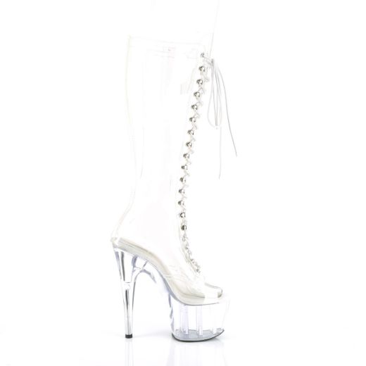 Product image of Pleaser ADORE-2021C Clear/Clear 7 inch (17.8 cm) Heel 2 3/4 inch (7 cm) Platform Peep Toe Lace-Up Knee Boot Knee High Boot