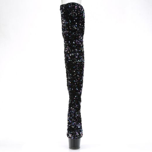 Product image of Pleaser ADORE-3020 Black Multicolour Seuqins/Black 7 inch (17.8 cm) Heel 2 3/4 inch (7 cm) Platform Sequins Thigh High Boot Inside Zip