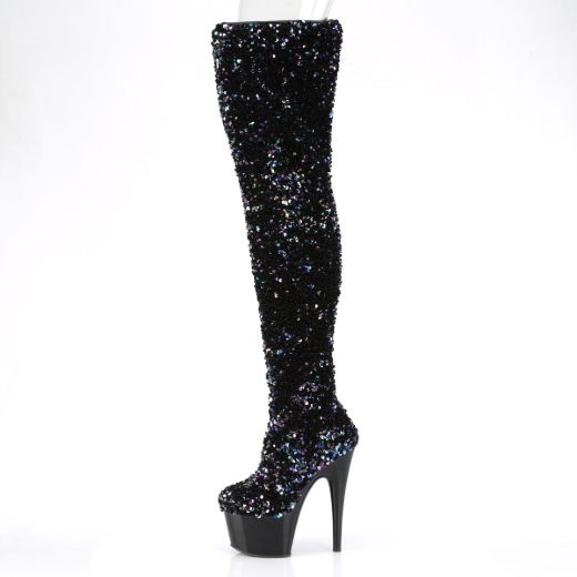 Product image of Pleaser ADORE-3020 Black Multicolour Seuqins/Black 7 inch (17.8 cm) Heel 2 3/4 inch (7 cm) Platform Sequins Thigh High Boot Inside Zip