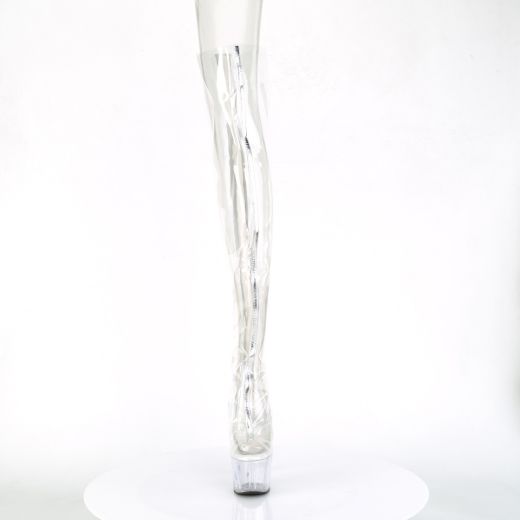 Product image of Pleaser ADORE-3021 Clear Polyurethane (Pu)-Silver Metallic/Clear 7 inch (17.8 cm) Heel 2 3/4 inch (7 cm) Platform Open Toe Thigh High Boot Back Zip