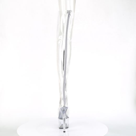 Product image of Pleaser ADORE-3021 Clear Polyurethane (Pu)-Silver Metallic/Clear 7 inch (17.8 cm) Heel 2 3/4 inch (7 cm) Platform Open Toe Thigh High Boot Back Zip