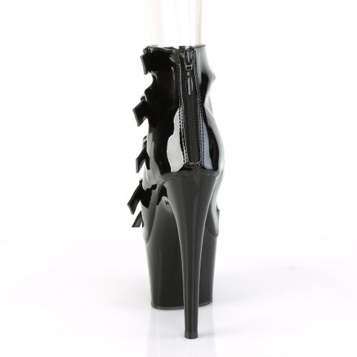 Product image of Pleaser ADORE-700-33 Black Patent/Black 7 inch (17.8 cm) Heel 2 3/4 inch (7 cm) Platform Buckles-Up Strappy Ankle Bootie Back Zip