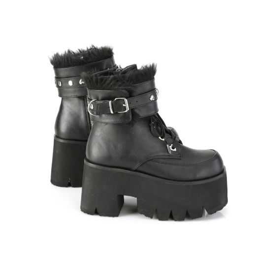 Product image of Demonia ASHES-57 Black Vegan Faux Leather 3 1/2 inch (9 cm) Chunky Heel 2 1/4 inch (5.7 cm) Platform Lace-Up Ankle Bt Side Zip