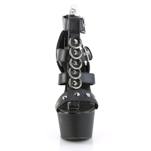 Product image of Pleaser ASPIRE-658 Black Faux Leather/Black Matte 6 inch (15.2 cm) Heel 2 1/4 inch (5.7 cm) Platform Strappy T-Straps Close Back Sandal