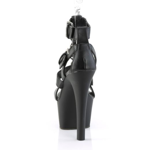Product image of Pleaser ASPIRE-658 Black Faux Leather/Black Matte 6 inch (15.2 cm) Heel 2 1/4 inch (5.7 cm) Platform Strappy T-Straps Close Back Sandal