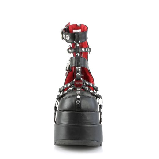 Product image of Demonia BEAR-28 Black Vegan Faux Leather 4 1/2 inch Tiered Platform Cage Bootie Back Metal Zip