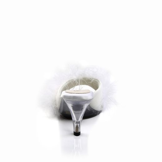 Product image of Fabulicious BELLE-301F White Polyurethane (Pu)-Faux Fur/Clear 3 inch (7.6 cm) Heel 1/8 inch (0.3 cm) Mini Platform Faux Feathers Faux Fur Slide Slide Mule Shoes