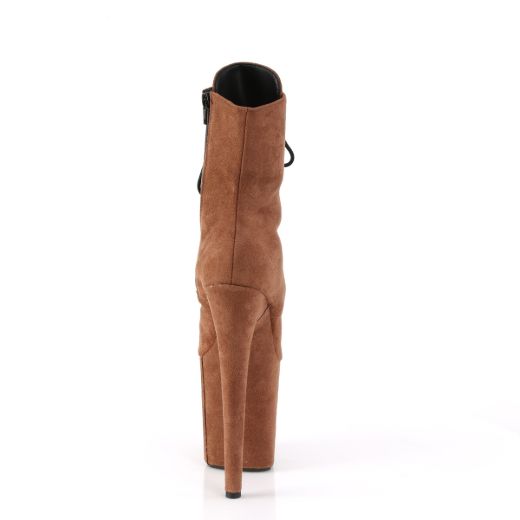 Product image of Pleaser FLAMINGO-1020FS Caramel Faux Suede/Caramel Faux Suede 8 Inch Heel 4 Inch PF Lace-Up Front Ankle Boot Side Zip