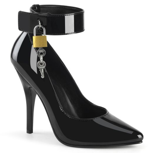 Product image of Pleaser SEDUCE-432 Blk Pat 5 Inch Heel Wide Band Ankle Cuff Pump