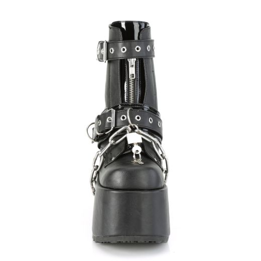 Product image of Demonia CAMEL-205 Black Vegan Faux Leather 5 inch (12.7 cm) Chunky Heel 3 inch (7.5 cm) P/F Lace-Up Ankle Boot Front Metal Zip