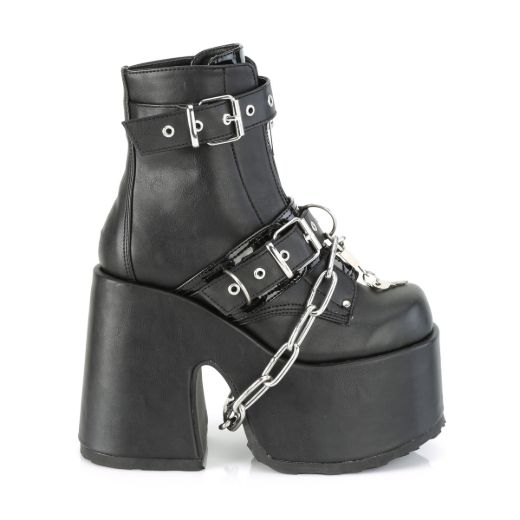 Product image of Demonia CAMEL-205 Black Vegan Faux Leather 5 inch (12.7 cm) Chunky Heel 3 inch (7.5 cm) P/F Lace-Up Ankle Boot Front Metal Zip