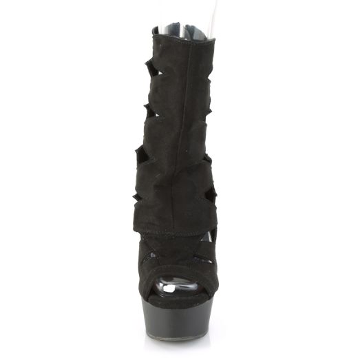 Product image of Pleaser DELIGHT-1014 Black Faux Suede/Black Matte 6 inch (15.2 cm) Heel 1 3/4 inch (4.5 cm) Platform Peep Toe Cutout Ankle Boot Back Zip