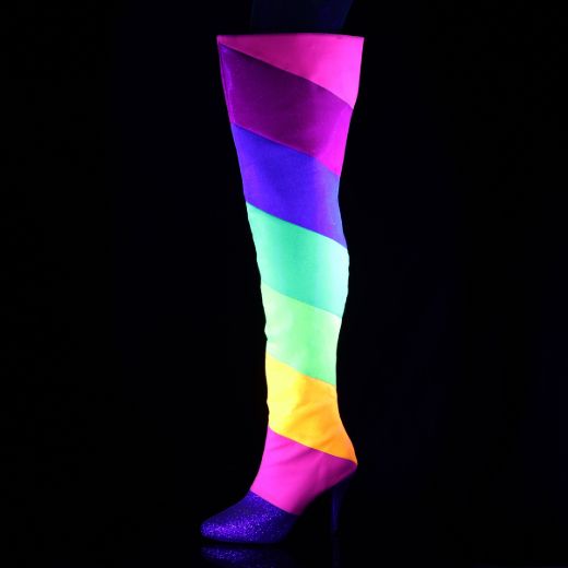 Product image of Pleaser Pink Label DREAM-3012RBG Multicolour-Rainbow Multicolour Glitter 4 inch (10.1 cm) Heel Thigh High Boot Side Zip