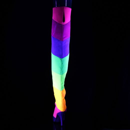 Product image of Pleaser Pink Label DREAM-3012RBG Multicolour-Rainbow Multicolour Glitter 4 inch (10.1 cm) Heel Thigh High Boot Side Zip