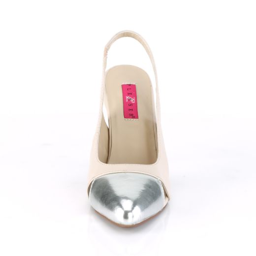 Product image of Pleaser Pink Label DREAM-405 Beige Faux Leather-Silver Metallic Polyurethane (Pu) 4 inch (10.1 cm) Heel Sling Back Pump Court Pump Shoes