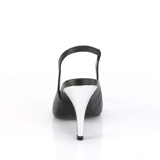 Product image of Pleaser Pink Label DREAM-405 Black Faux Leather-Silver Metallic Polyurethane (Pu) 4 inch (10.1 cm) Heel Sling Back Pump Court Pump Shoes