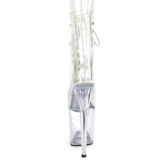 Product image of Pleaser FLAMINGO-1020C Clear/Clear 8 inch (20 cm) Heel 4 inch (10 cm) Platform Lace-Up Front Ankle Boot