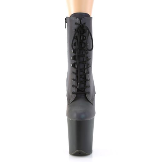 Product image of Pleaser FLAMINGO-1020REFL Green Multicolour Reflective/Black Matte 8 inch (20 cm) Heel 4 inch (10 cm) Platform Lace-Up Front Ankle Boot Side Zip