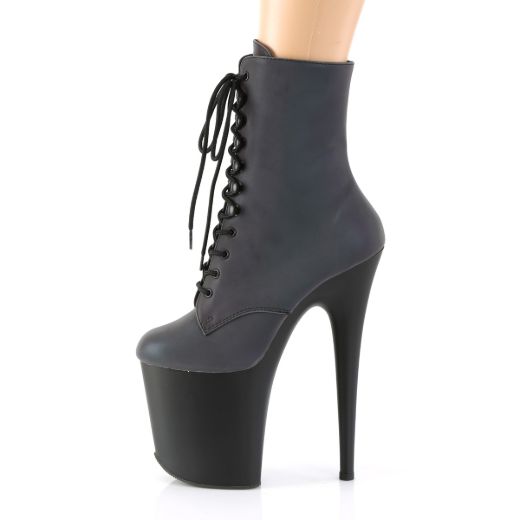 Product image of Pleaser FLAMINGO-1020REFL Green Multicolour Reflective/Black Matte 8 inch (20 cm) Heel 4 inch (10 cm) Platform Lace-Up Front Ankle Boot Side Zip