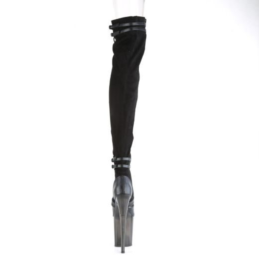 Product image of Pleaser FLAMINGO-3027 Black Faux Suede-Faux Leather/Frosted Black 8 inch (20 cm) Heel 4 inch (10 cm) Platform Lace-Up Front Thigh Side Zip