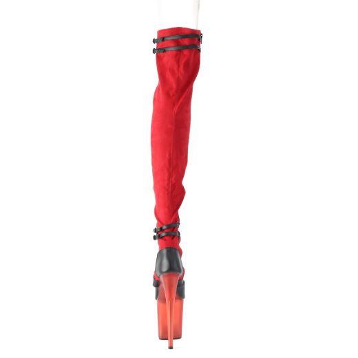Product image of Pleaser FLAMINGO-3027 Red Faux Suede-Black Faux Leather/Frosted Red 8 inch (20 cm) Heel 4 inch (10 cm) Platform Lace-Up Front Thigh Side Zip