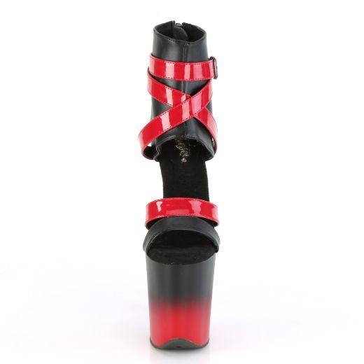 Product image of Pleaser FLAMINGO-800-15 Black Faux Leather-Red Patent/Black-Red Matte 8 inch (20 cm) Heel 4 inch (10 cm) Platform Two Tone Bootie Sandal Back Zip Shoes