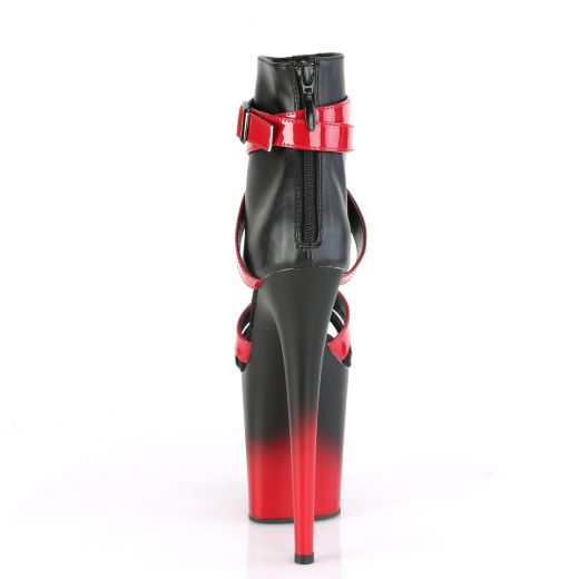 Product image of Pleaser FLAMINGO-800-15 Black Faux Leather-Red Patent/Black-Red Matte 8 inch (20 cm) Heel 4 inch (10 cm) Platform Two Tone Bootie Sandal Back Zip Shoes