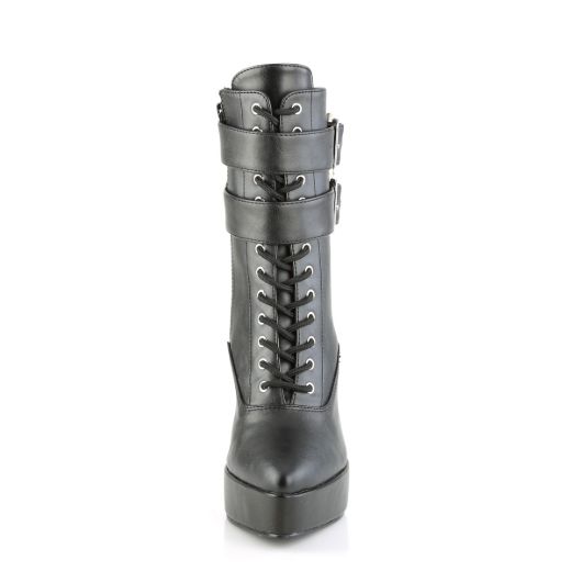 Product image of Devious INDULGE-1026 Black Faux Leather 5 1/4 inch (13.3 cm) Heel 1 1/4 inch (3.2 cm) Platform Lace-Up Front Ankle Boot Side Zip