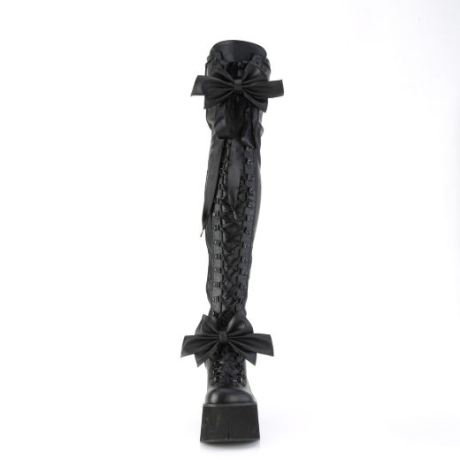 Product image of Demonia KERA-303 Black Stretch Vegan Faux Leather 4 1/2 inch Wedge Platform Lace-Up Stretch Thigh Boot Side Zip
