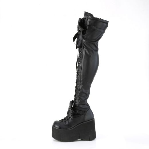 Product image of Demonia KERA-303 Black Stretch Vegan Faux Leather 4 1/2 inch Wedge Platform Lace-Up Stretch Thigh Boot Side Zip