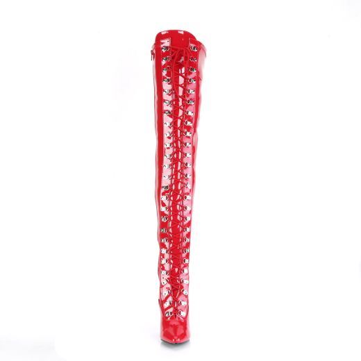 Product image of Pleaser SEDUCE-3024 Red Patent 5 inch (12.7 cm) Heel D-Ring Stretch Thigh Boot Side Zip Thigh High Boot
