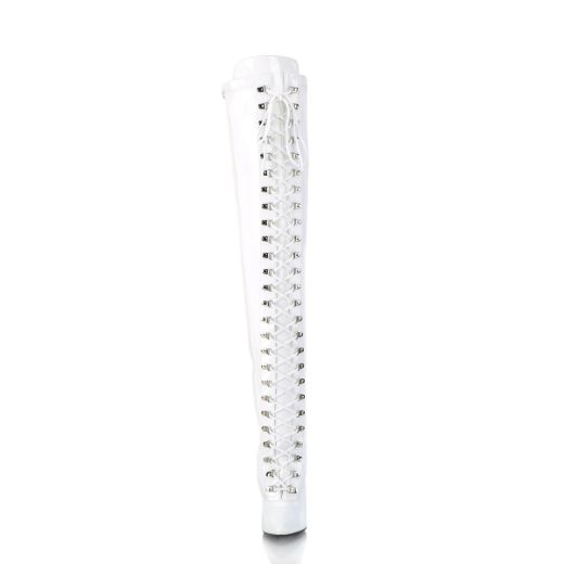 Product image of Pleaser SEDUCE-3024 White Patent 5 inch (12.7 cm) Heel D-Ring Stretch Thigh Boot Side Zip Thigh High Boot