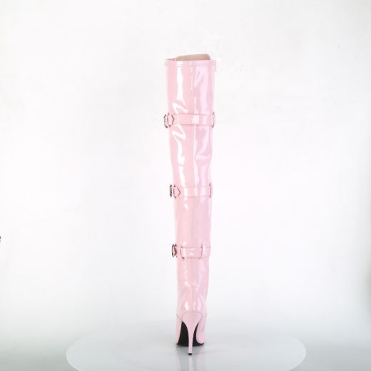 Product image of Pleaser SEDUCE-3028 Baby Pink Stretch Patent 5 inch (12.7 cm) Heel Lace-Up Triple Buckles Straps Thigh Boot Side Zip Thigh High Boot