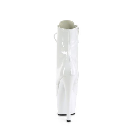 Product image of Pleaser SKY-1020 White Patent/White 7 inch (17.8 cm) Heel 2 3/4 inch (7 cm) Platform Lace-Up Front Ankle Boot Side Zip
