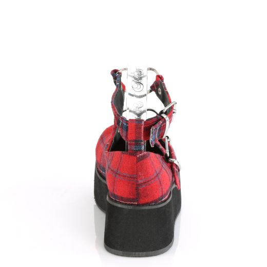 Product image of Demonia SPRITE-02 Red Plaid Fabric 2 1/4 inch Platform Mary Jane With  Hearts O-Ring & Studs Detail