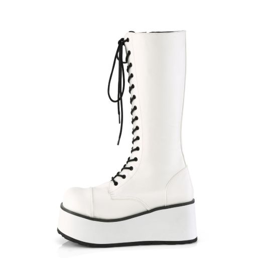 Product image of Demonia TRASHVILLE-502 White Vegan Faux Leather 3 1/4 inch Platform Lace-Up Knee High Boots Side Zip