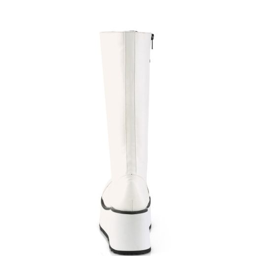 Product image of Demonia TRASHVILLE-502 White Vegan Faux Leather 3 1/4 inch Platform Lace-Up Knee High Boots Side Zip