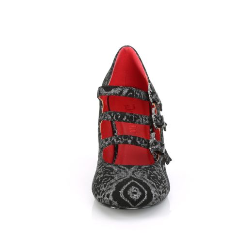 Product image of Demonia VIVIKA-38 Black-Silver Faux Faux Suede Faux Leather 3 inch (7.6 cm) Block Heel Round Toe Maryjane