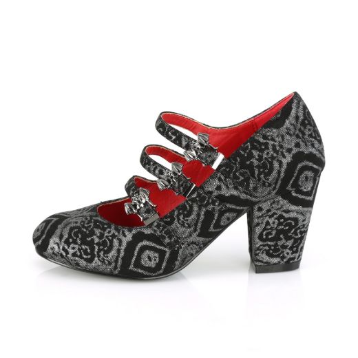 Product image of Demonia VIVIKA-38 Black-Silver Faux Faux Suede Faux Leather 3 inch (7.6 cm) Block Heel Round Toe Maryjane