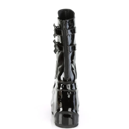 Product image of Demonia WAVE-150 Black Patent 6 inch (15.2 cm) Wedge Platform Lace-Up Mid-Calf Boot Back Metal Zip