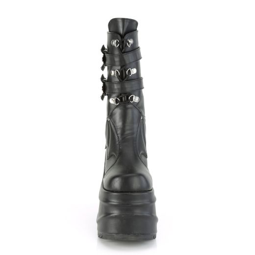 Product image of Demonia WAVE-150 Black Vegan Faux Leather 6 inch (15.2 cm) Wedge Platform Lace-Up Mid-Calf Boot Back Metal Zip