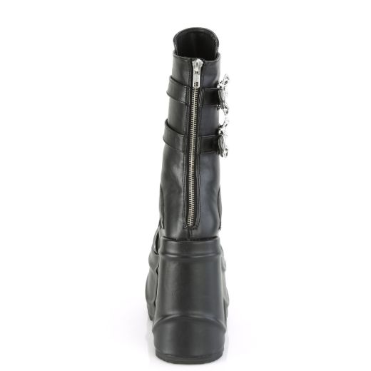Product image of Demonia WAVE-150 Black Vegan Faux Leather 6 inch (15.2 cm) Wedge Platform Lace-Up Mid-Calf Boot Back Metal Zip