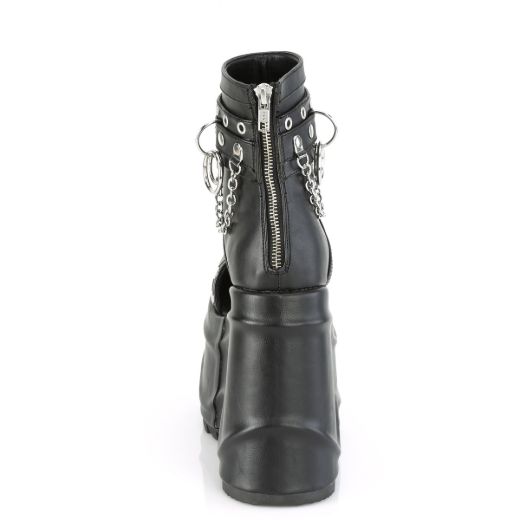 Product image of Demonia WAVE-22 Black Vegan Faux Leather 6 inch (15.2 cm) (152Mm) Wedge Platform Bootie Sandal Back Zip