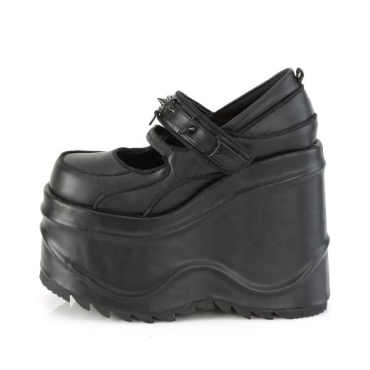 Product image of Demonia WAVE-48 Black Vegan Faux Leather 6 inch (15.2 cm) Wedge Platform Maryjane